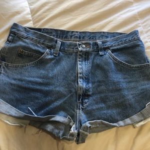 Wrangler high waist shorts custom distress w/slits